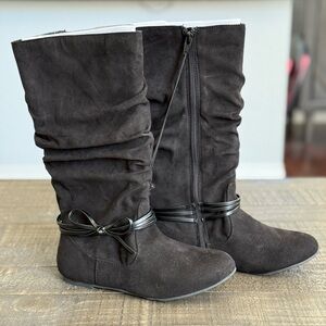 Girls Black Slouchy Knee-High Boots